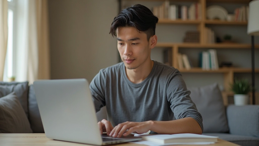 Молодой профессионал использует ноутбук для онлайн-обучения и цифровой работы в удобной среде